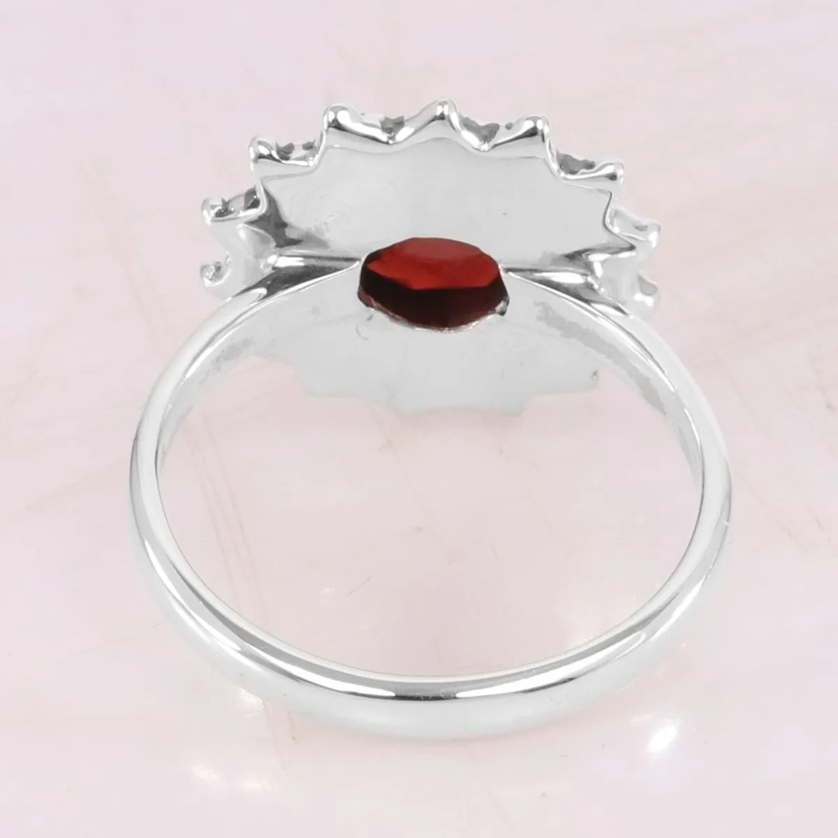 Natural Garnet Gemstone 925 Sterling Silver Ring, Faceted Round Crystal Ring, Garnet Boho Ring, Birthstone Ring