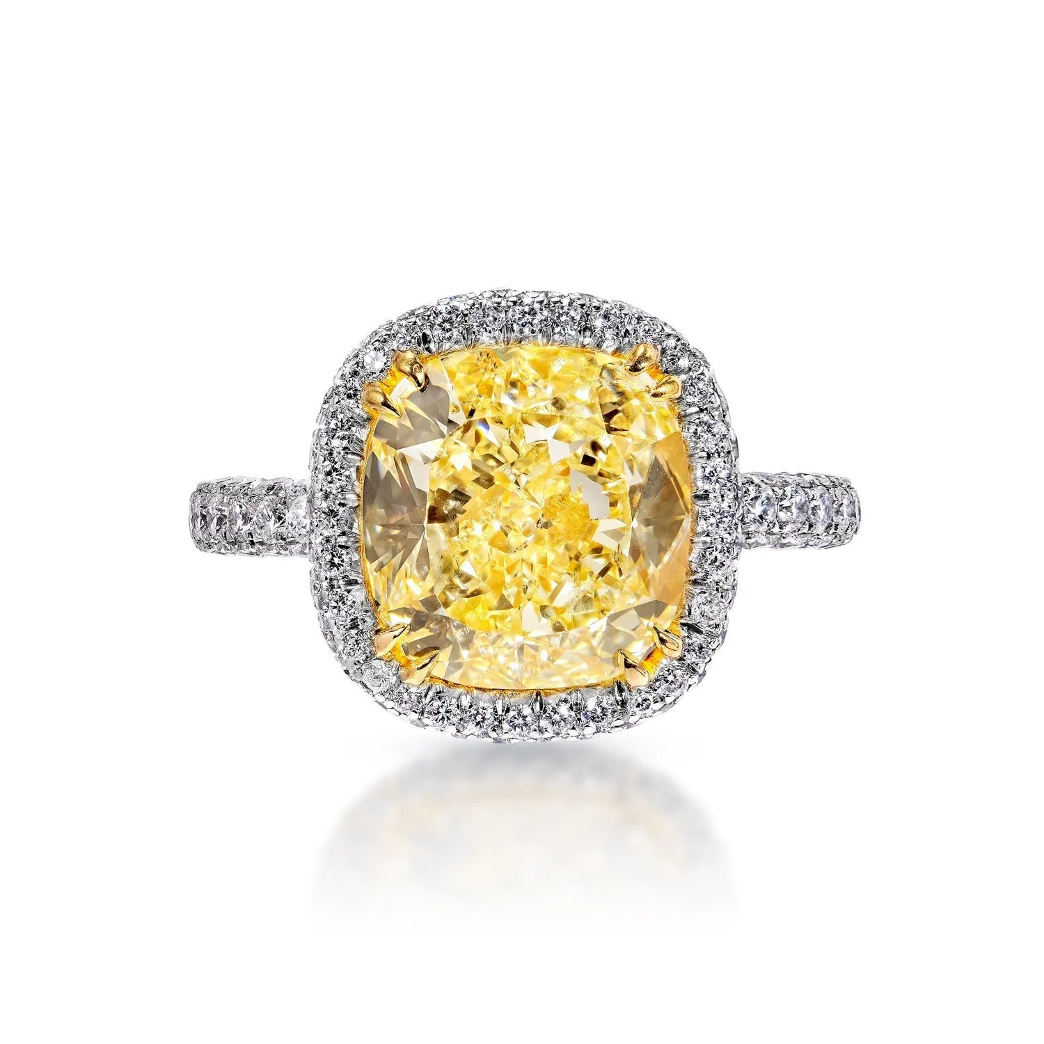 Paisley 6 Carats Cushion Cut Yellow Diamond Engagement Ring in Platinum