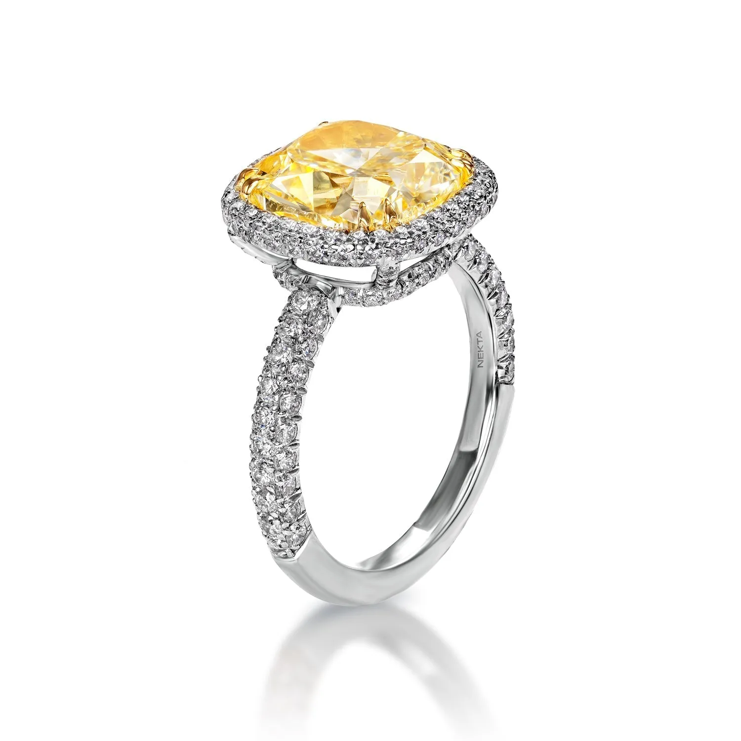 Paisley 6 Carats Cushion Cut Yellow Diamond Engagement Ring in Platinum