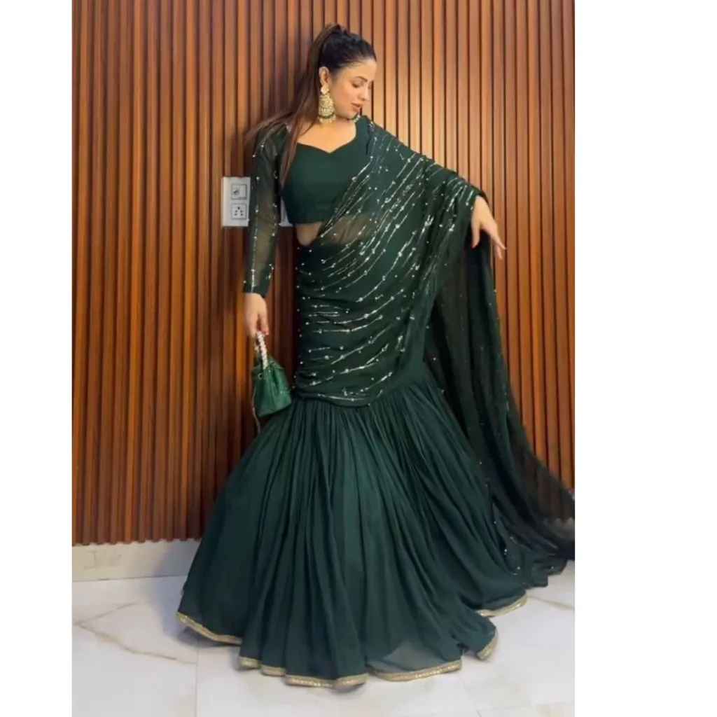 Party wear Ready to Wear Women's Lehenga Saree Green