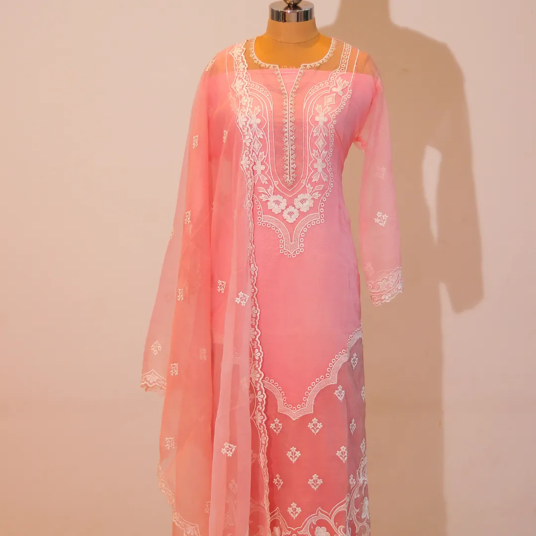 Pink Georgette Organza Partywear Salwar Suit with Embroidered Dupatta