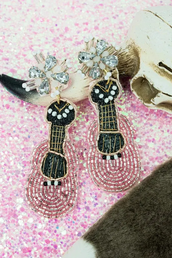 Pink Guitar Summer Fiesta beaded EARRINGS