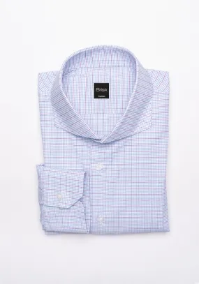 Plum Blue Mini Box Grid Performance Stretch Shirt - Wrinkle Free