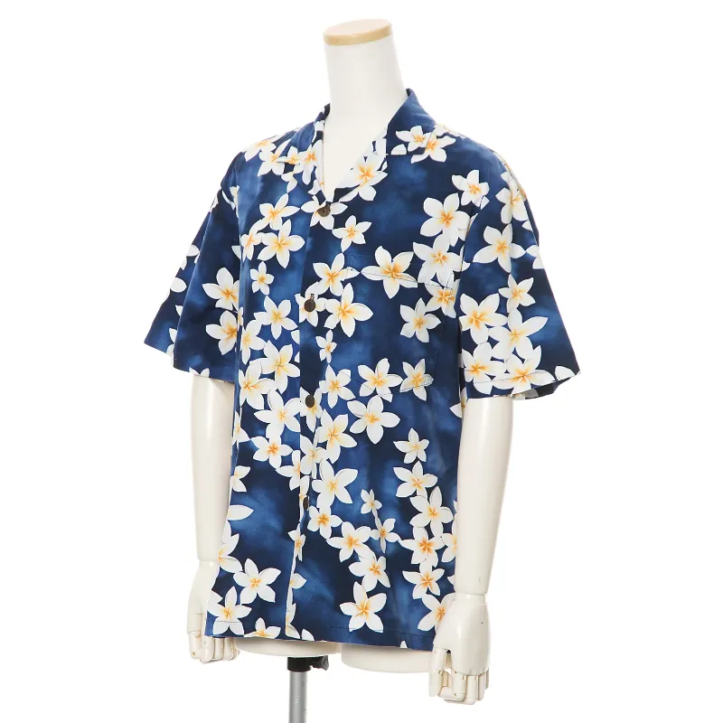 Plumeria Shower Cotton Hawaiian Shirt | Blue