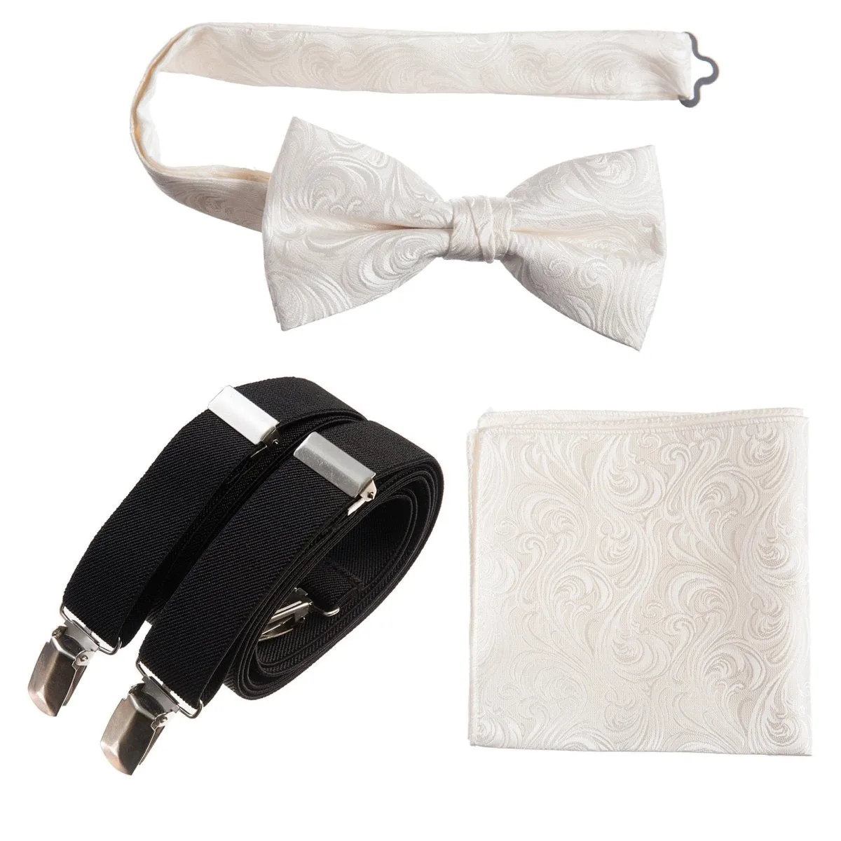 Pre-tied Bow Tie & Pocket Square Paisley Jacquard with Adjustable Stretch Suspender