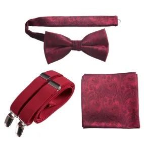 Pre-tied Bow Tie & Pocket Square Paisley Jacquard with Adjustable Stretch Suspender