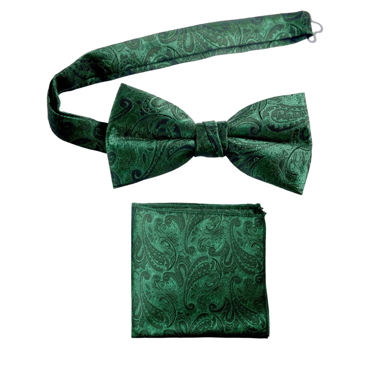 Pre-tied Bow Tie and Pocket Square Paisley Jacquard Handkerchief Sets