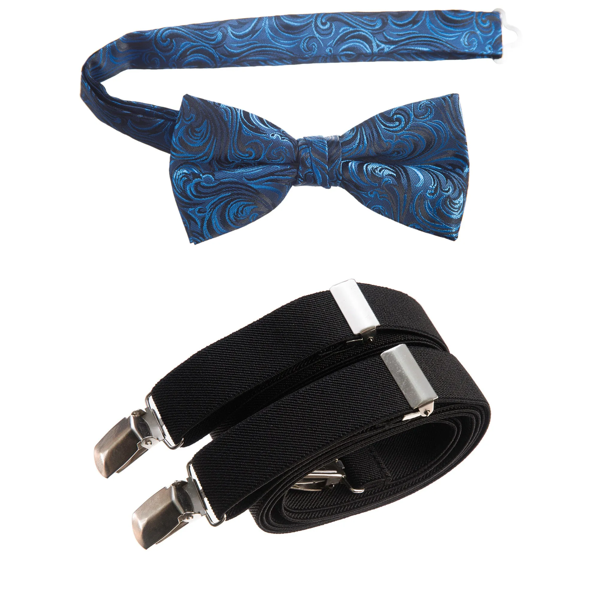 Pre-tied Bow Tie Paisley Jacquard and Adjustable Stretch Suspender Sets