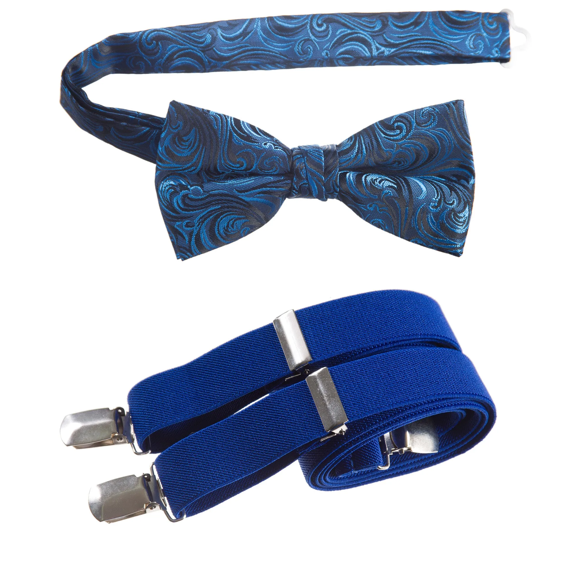 Pre-tied Bow Tie Paisley Jacquard and Adjustable Stretch Suspender Sets