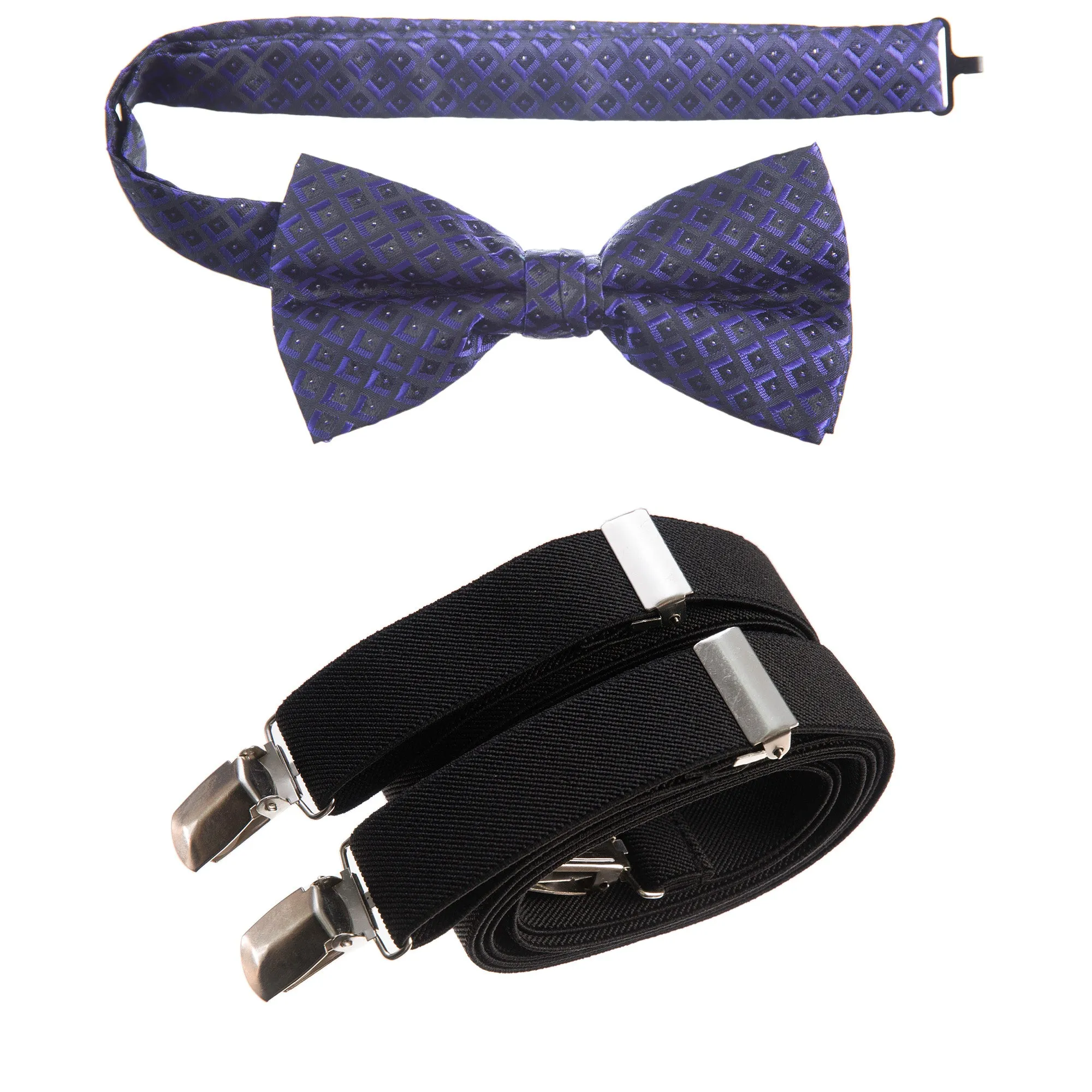 Pre-tied Bow Tie Paisley Jacquard and Adjustable Stretch Suspender Sets