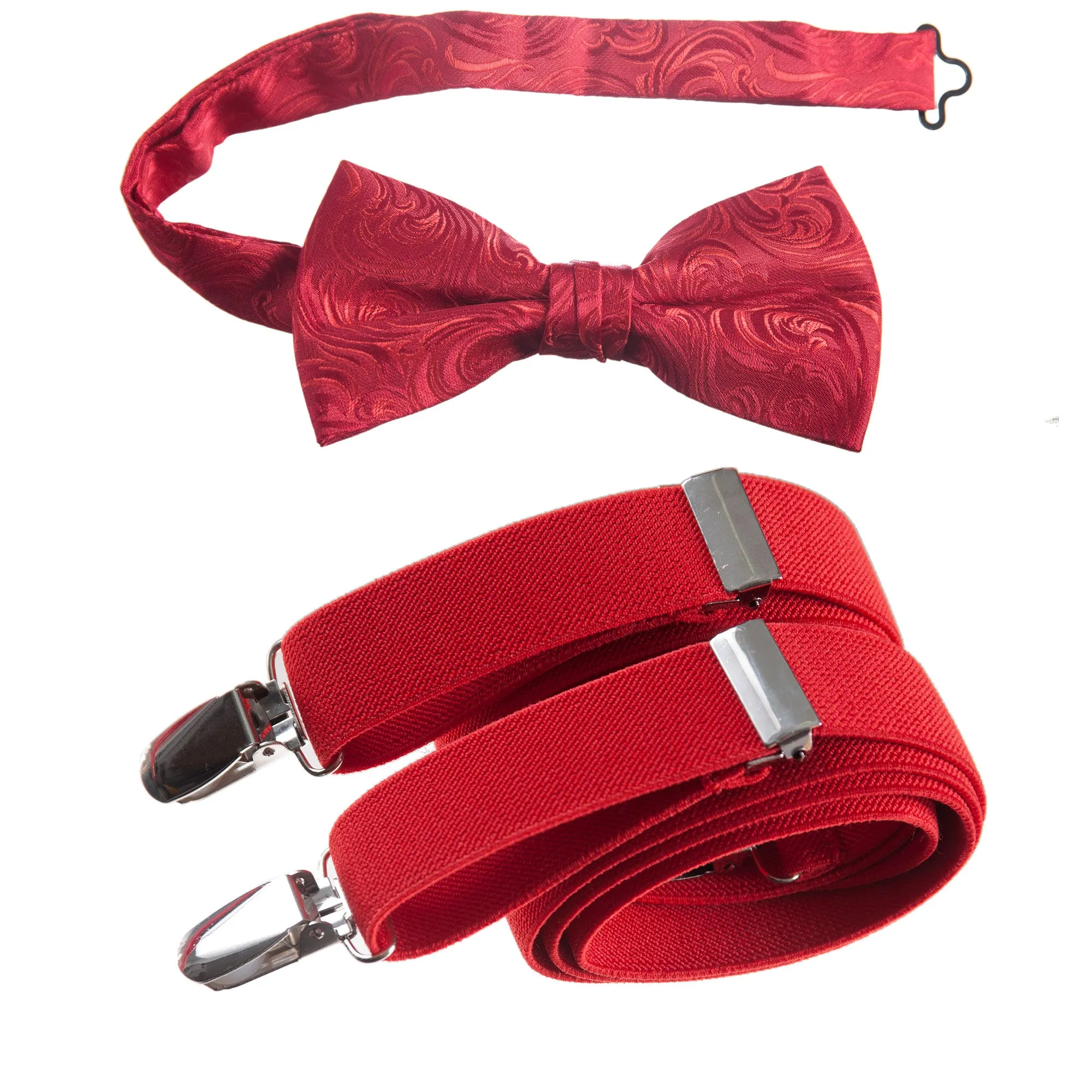 Pre-tied Bow Tie Paisley Jacquard and Adjustable Stretch Suspender Sets