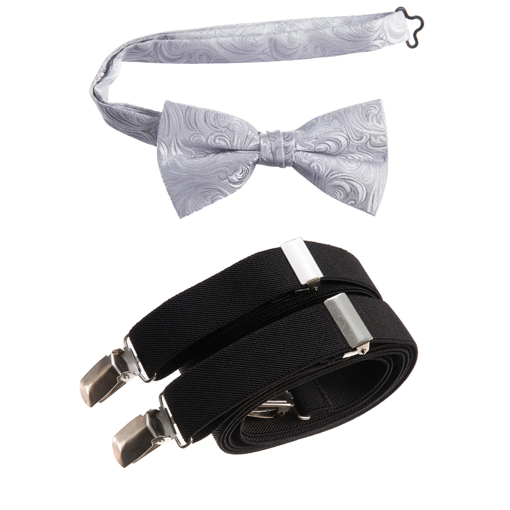 Pre-tied Bow Tie Paisley Jacquard and Adjustable Stretch Suspender Sets