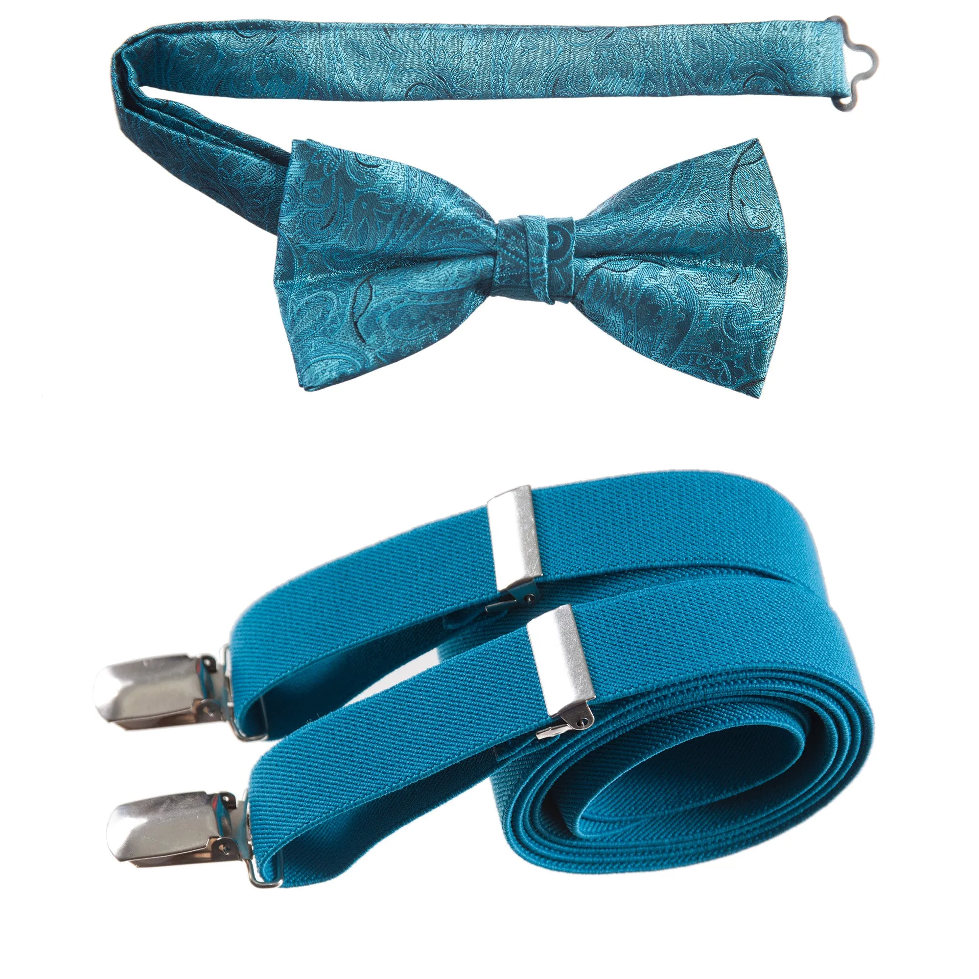 Pre-tied Bow Tie Paisley Jacquard and Adjustable Stretch Suspender Sets