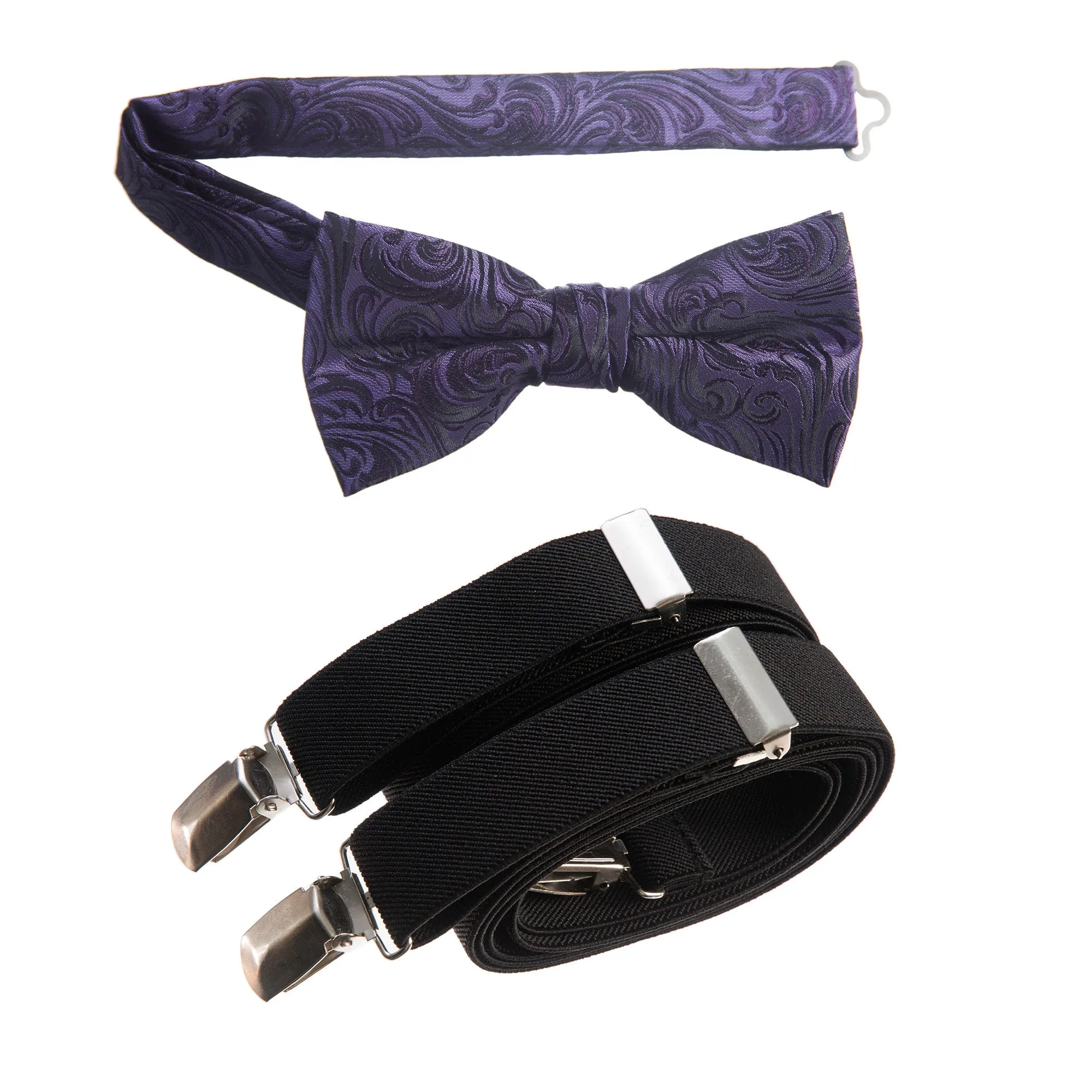 Pre-tied Bow Tie Paisley Jacquard and Adjustable Stretch Suspender Sets