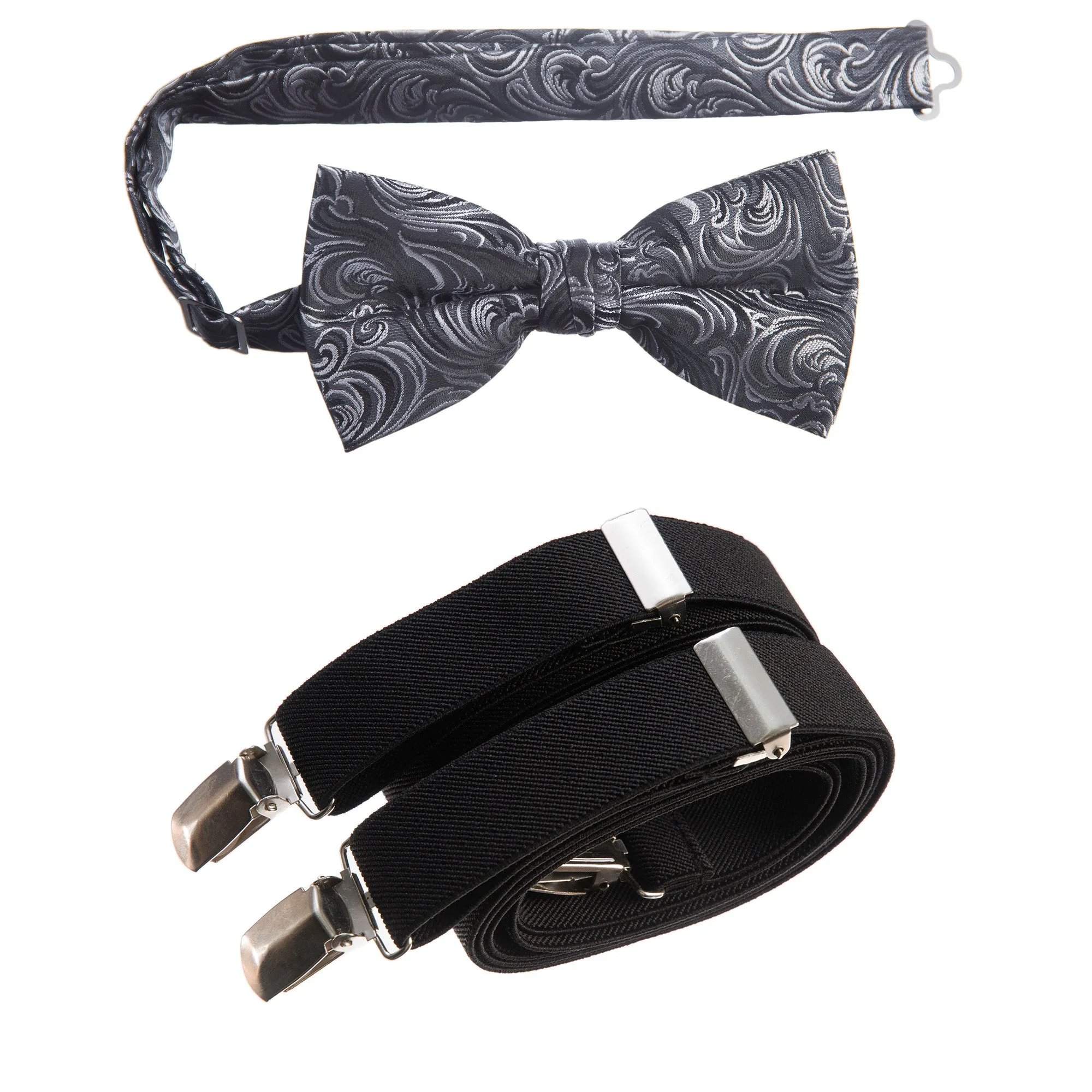 Pre-tied Bow Tie Paisley Jacquard and Adjustable Stretch Suspender Sets