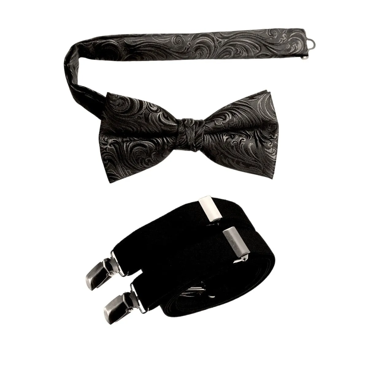 Pre-tied Bow Tie Paisley Jacquard and Adjustable Stretch Suspender Sets