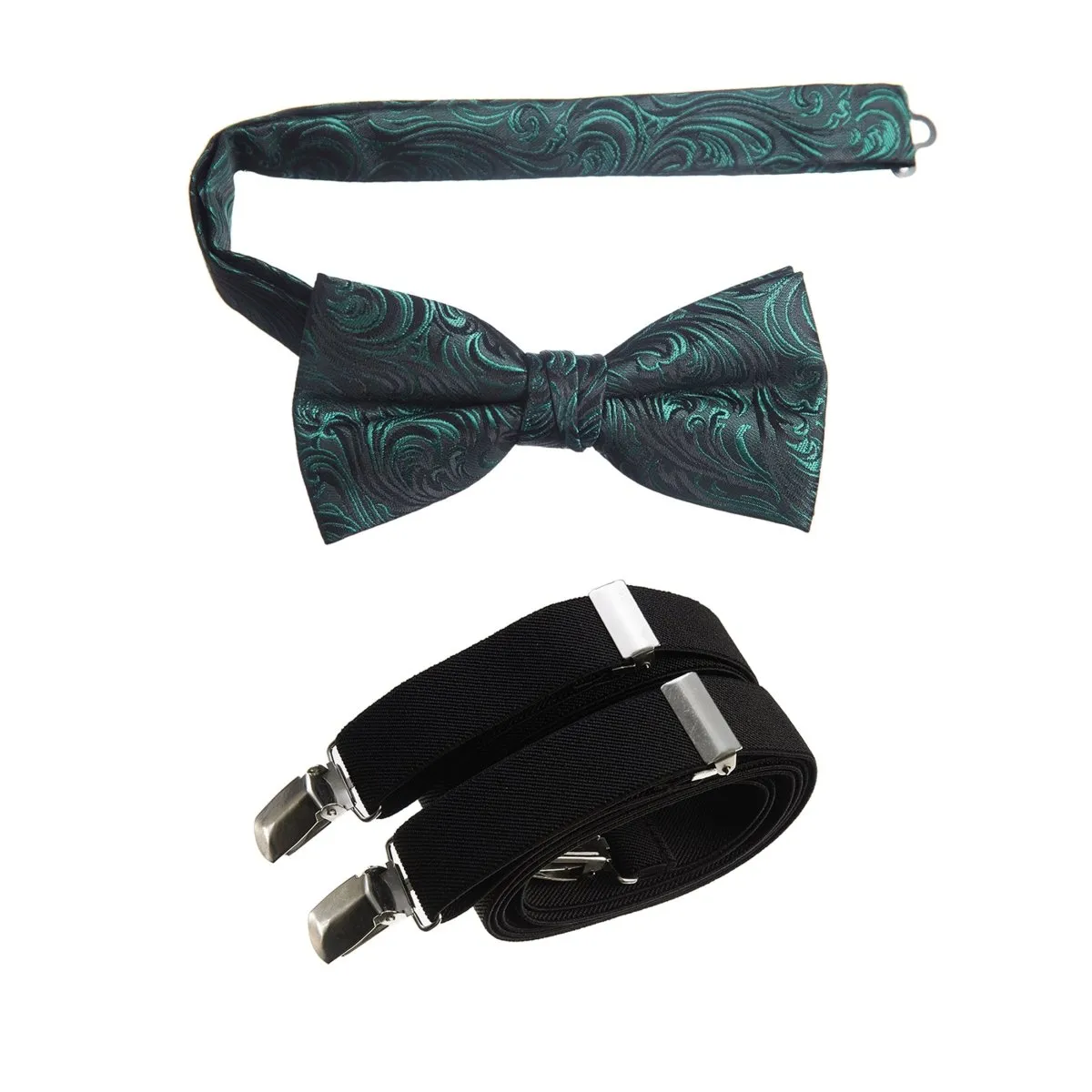 Pre-tied Bow Tie Paisley Jacquard and Adjustable Stretch Suspender Sets