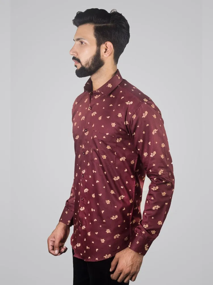 Printed Shirts for Men - Floral Printed Spread Collar Shirt