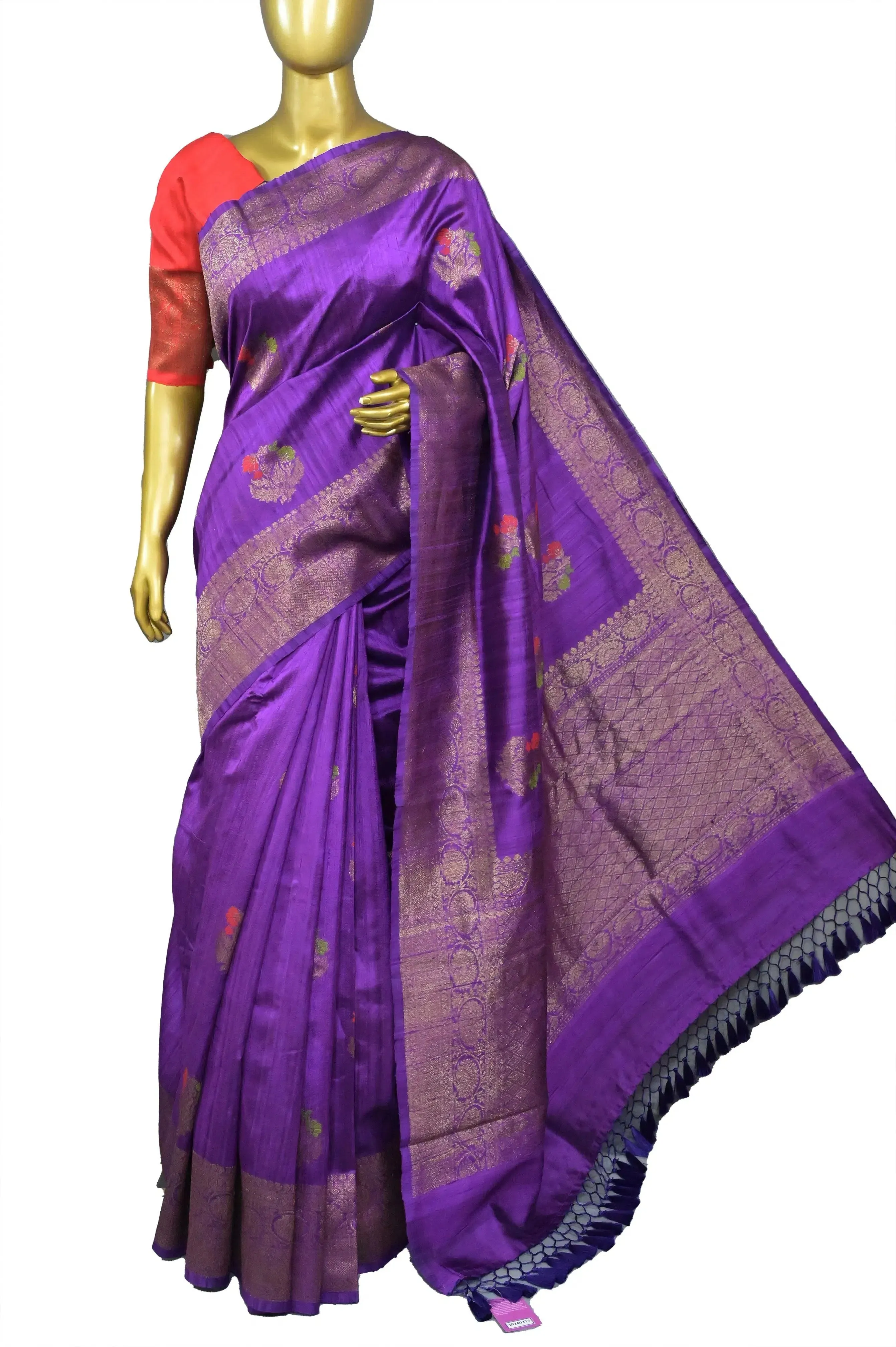 Purple Color Pure Raw Silk Banarasi Saree with Meenakari Butta and Antique Zari Border