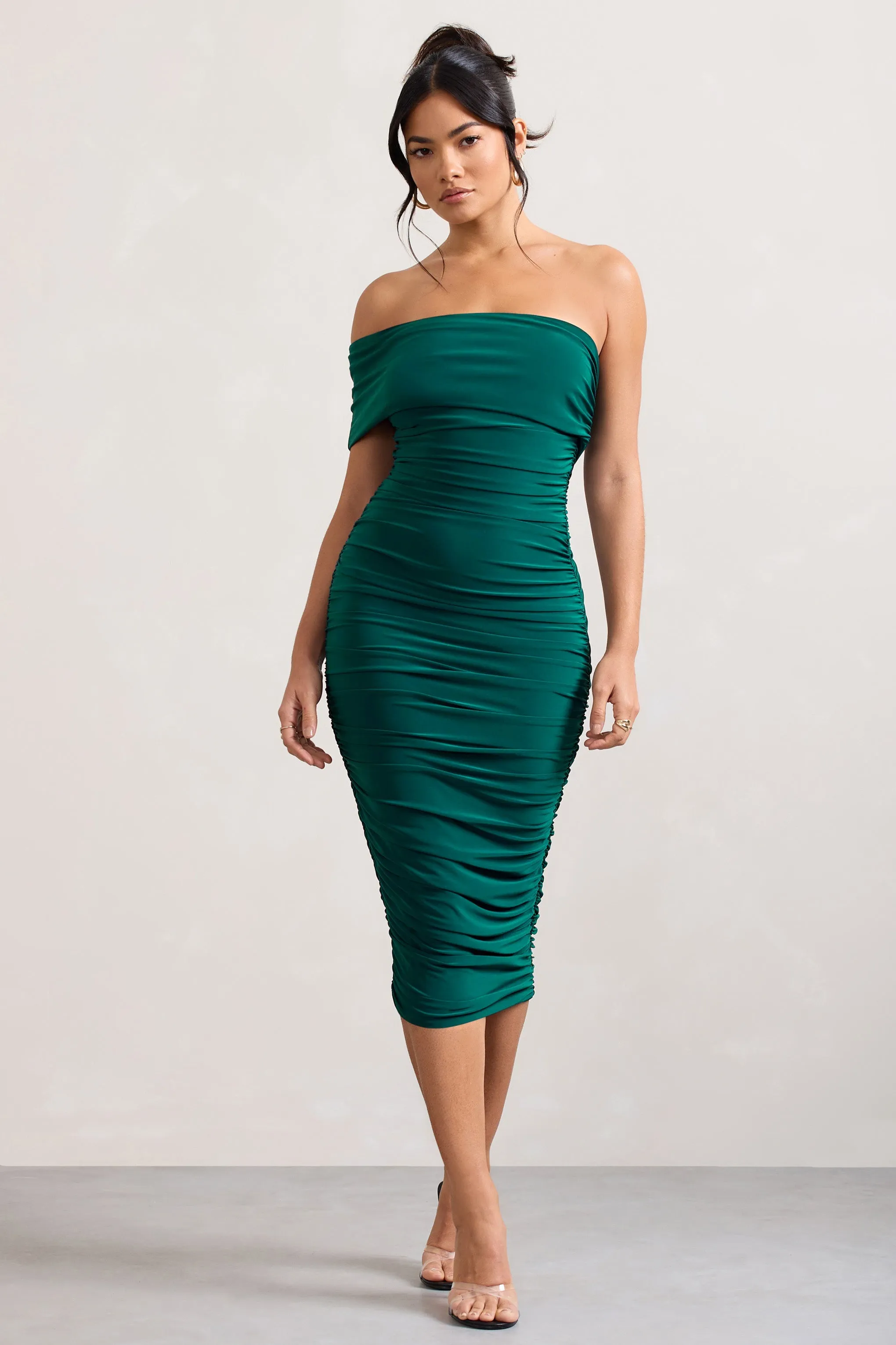 Remember Me | Bottle Green One Shoulder Midi Dress