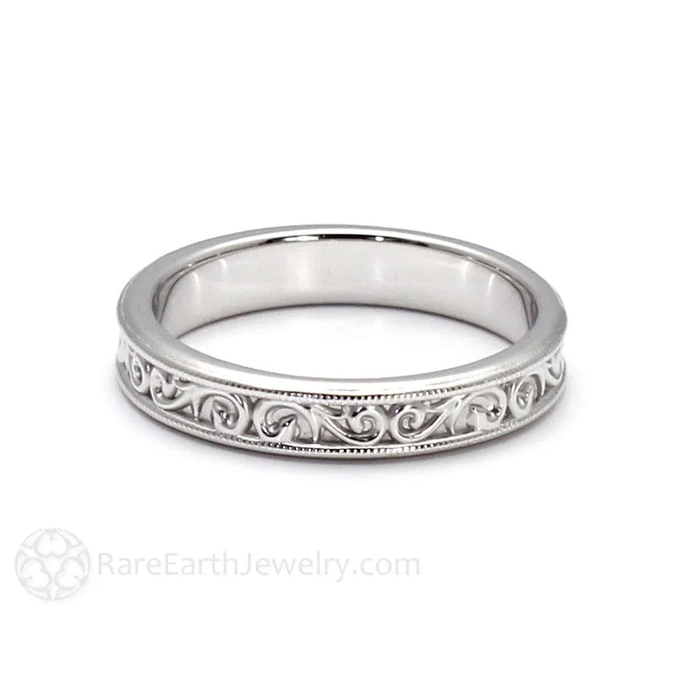 Reserved for Scarlett Antique Style Wedding Band 4mm with Filigree Scroll Pattern