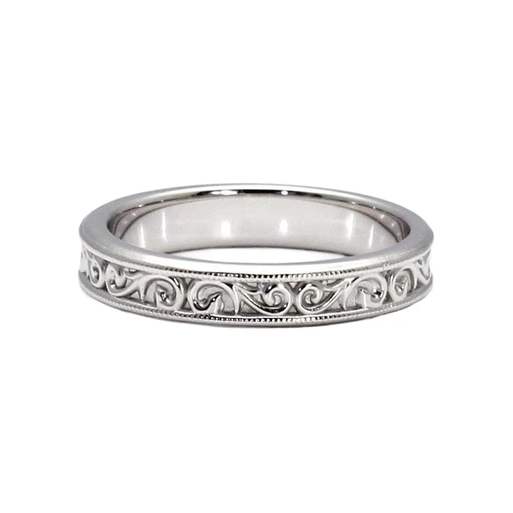 Reserved for Scarlett Antique Style Wedding Band 4mm with Filigree Scroll Pattern