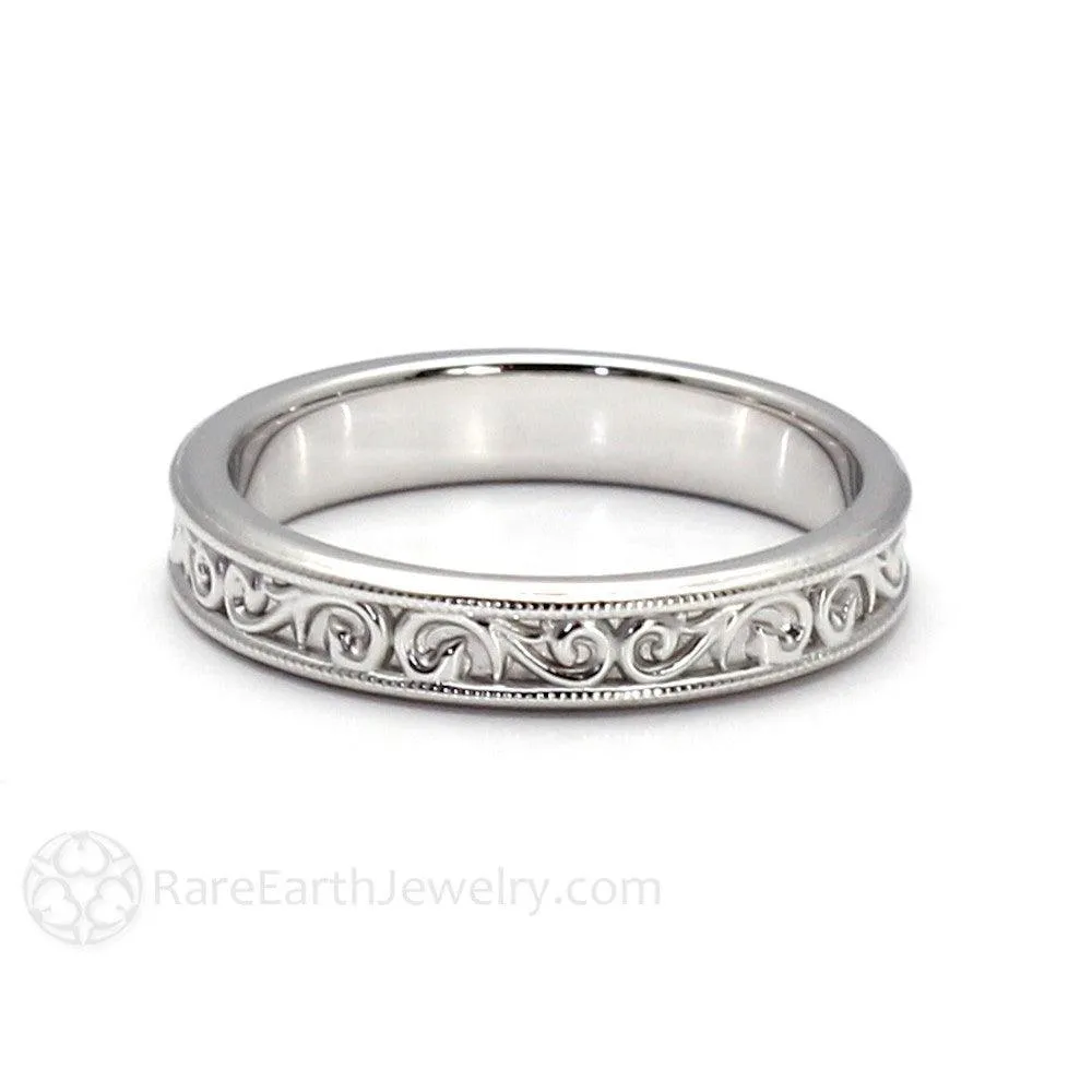 Reserved for Scarlett Antique Style Wedding Band 4mm with Filigree Scroll Pattern