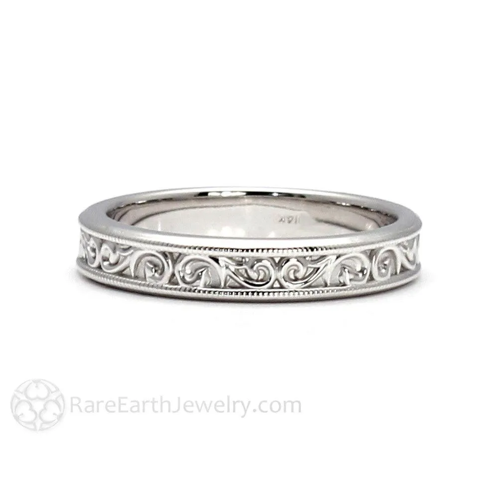 Reserved for Scarlett Antique Style Wedding Band 4mm with Filigree Scroll Pattern