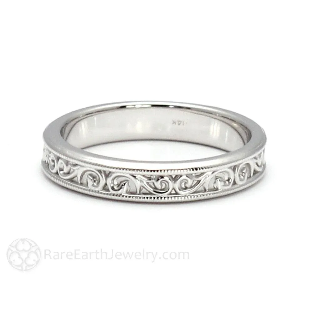 Reserved for Scarlett Antique Style Wedding Band 4mm with Filigree Scroll Pattern