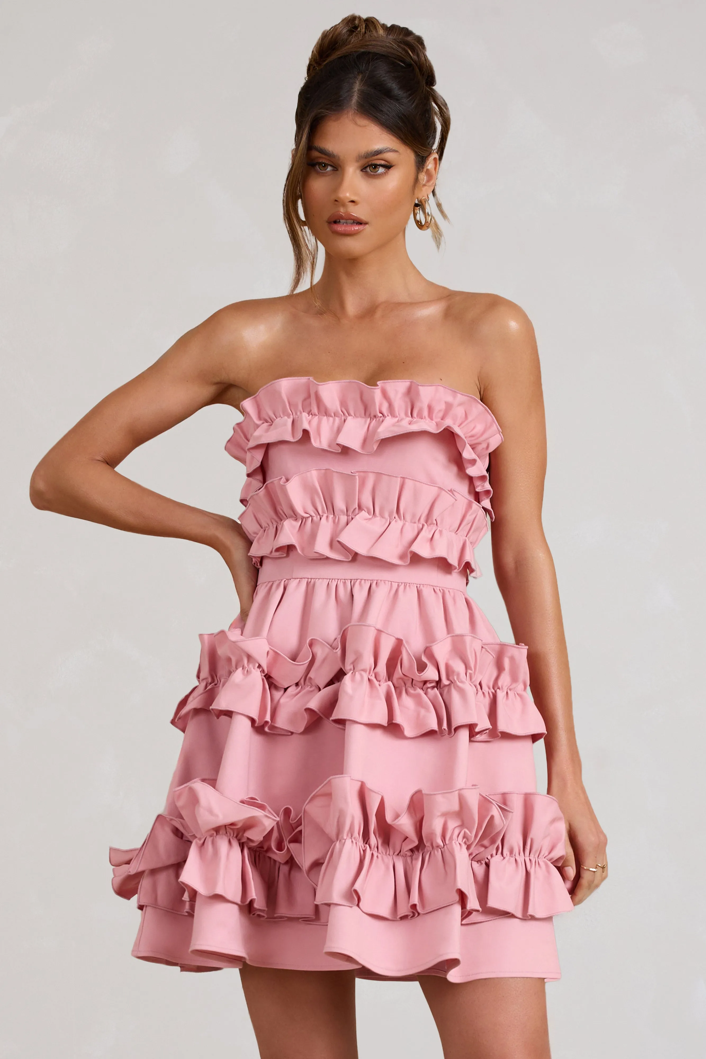 Rosette | Blush Ruffled Bandeau Mini Dress