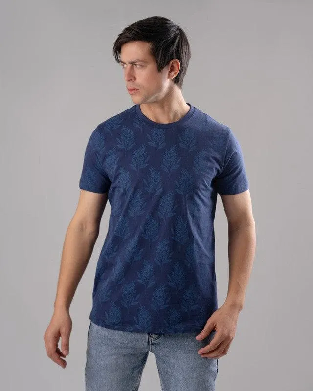 ROUND NECK PATTERNED T-SHIRT - NAVY