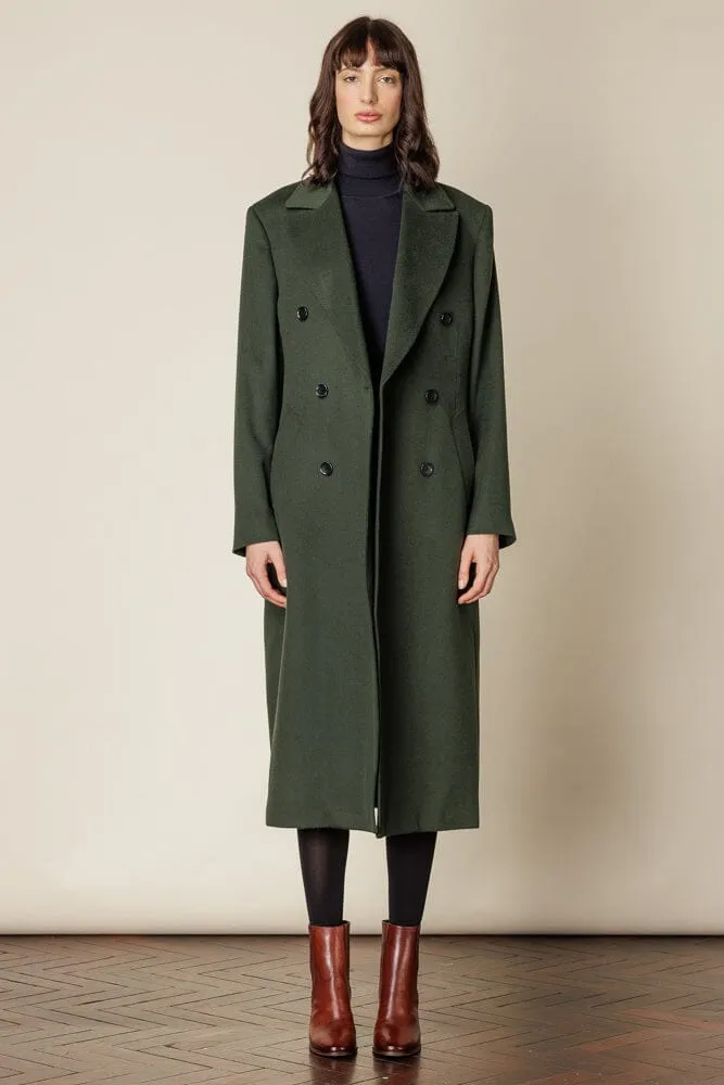 (RTW) Long 6 Button Double Breasted Broad Peak Coat  - Olive Wool