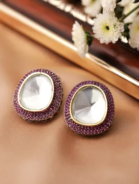 Rubans Silver Plated Polki Stud Earrings With Elegant Design