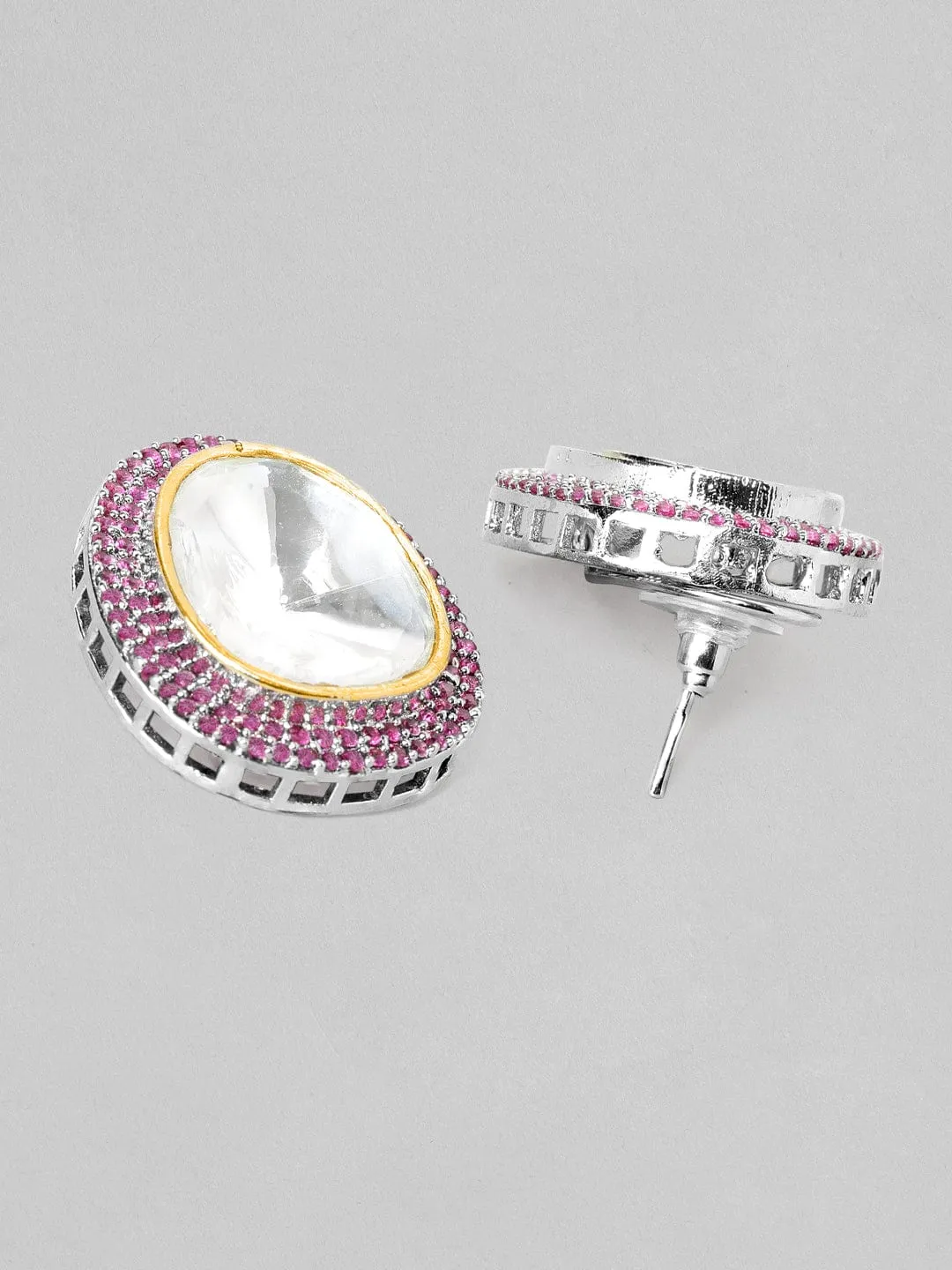 Rubans Silver Plated Polki Stud Earrings With Elegant Design