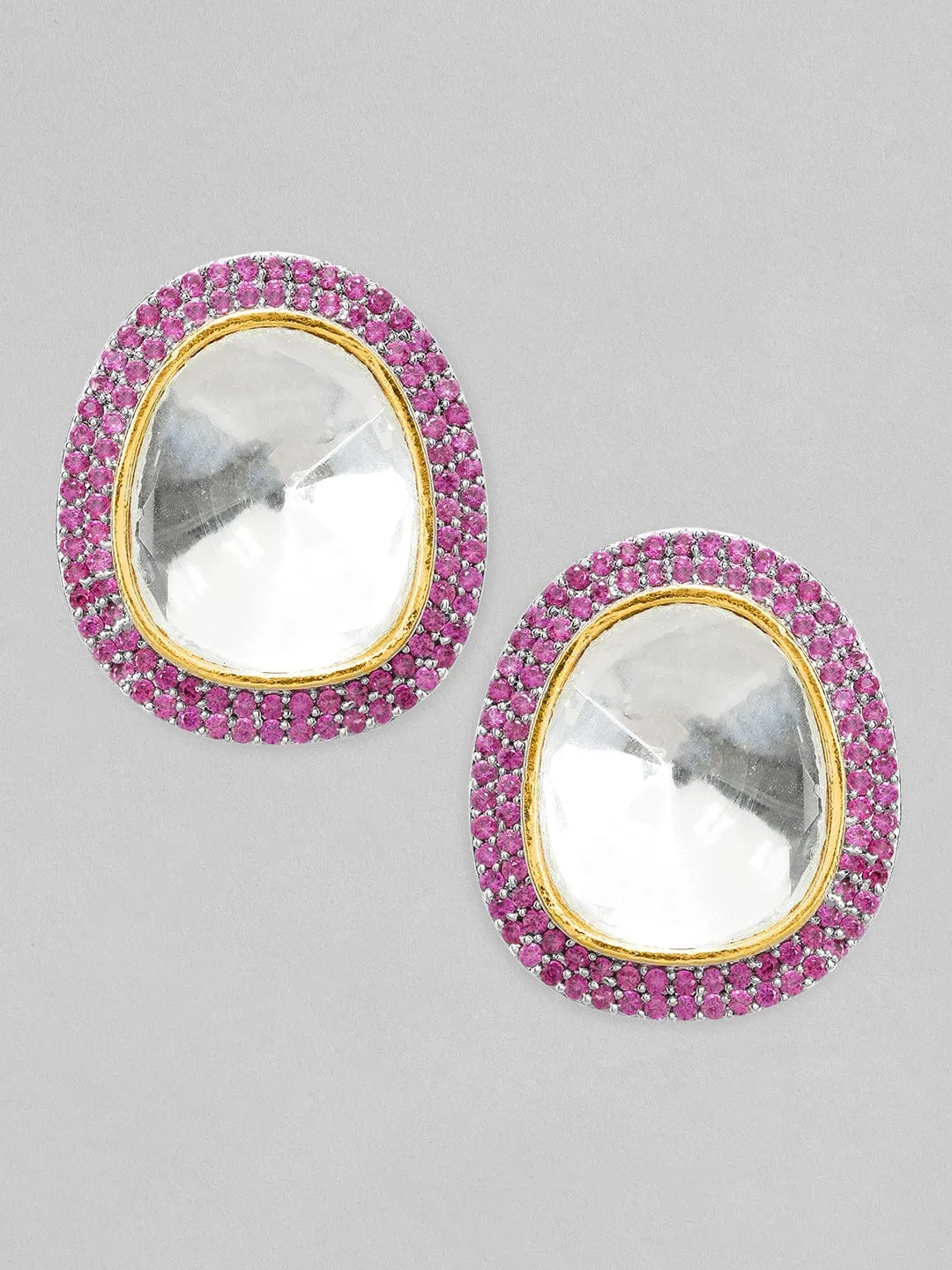 Rubans Silver Plated Polki Stud Earrings With Elegant Design