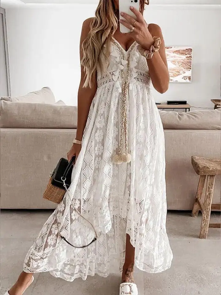 Semenna Lace patchwork dress inwhite