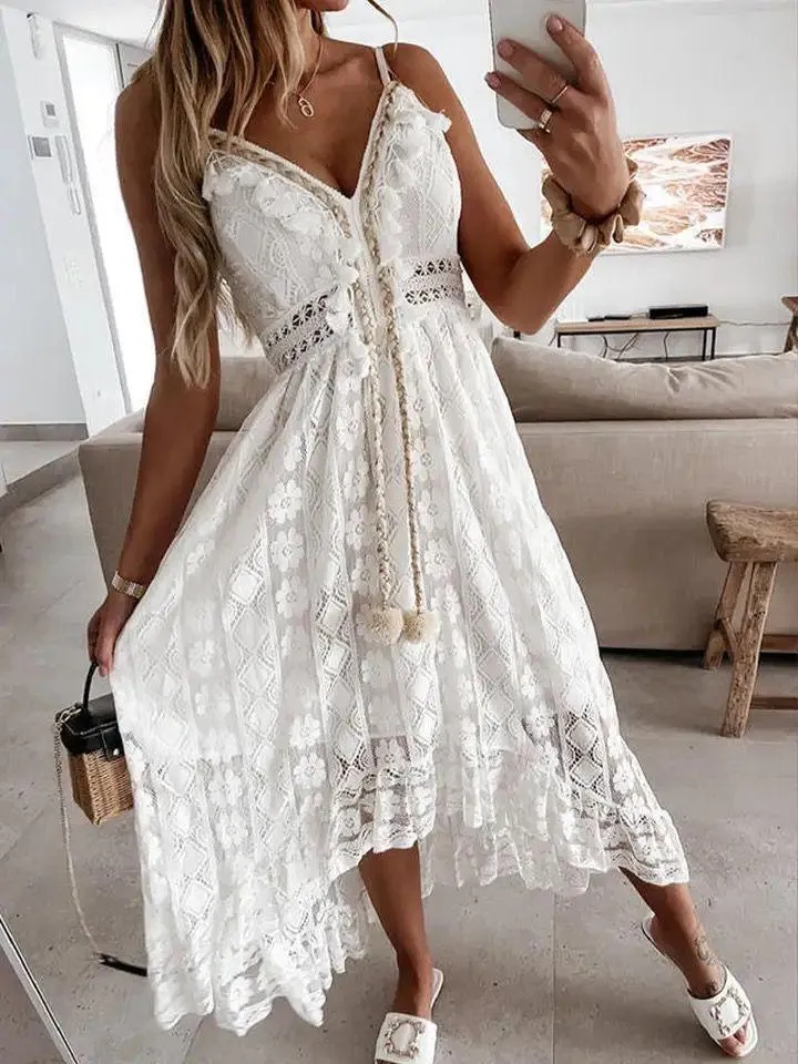 Semenna Lace patchwork dress inwhite