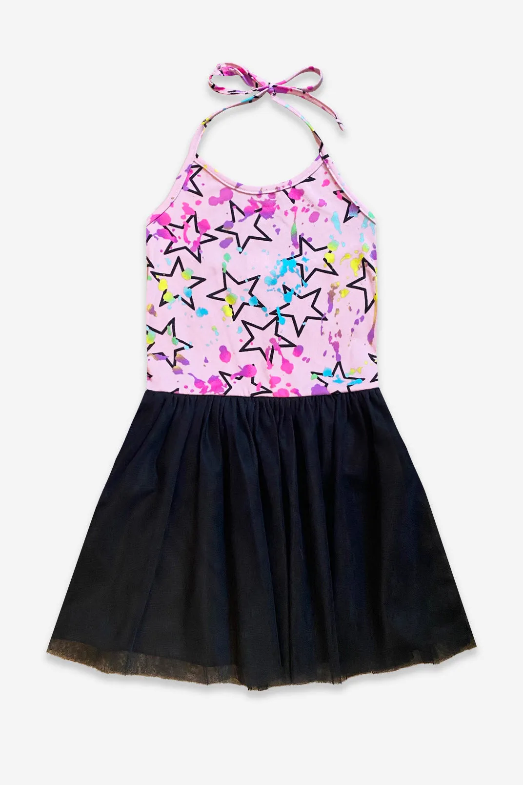 Simply Soft Halter Be Happy Tulle Dress - Blush Star Splatter Tulle