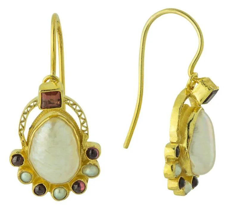 Sotherby 14k Gold, Pearl and Garnet Earrings