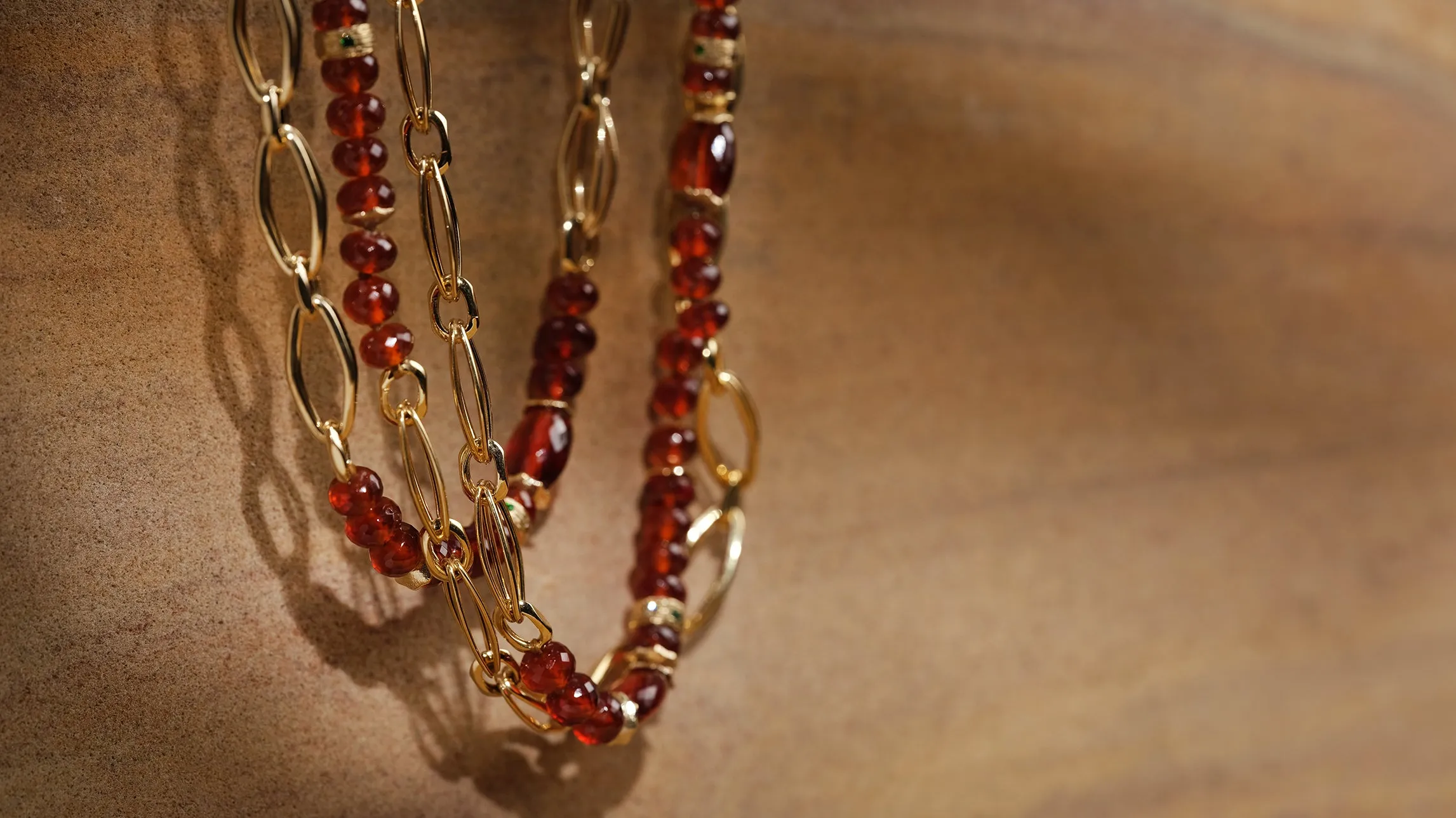 Spessartite and Tsavorite Garnet, Diamonds, and Gold Necklace