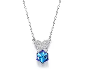 Sterling silver cubic sapphire butterfly necklace