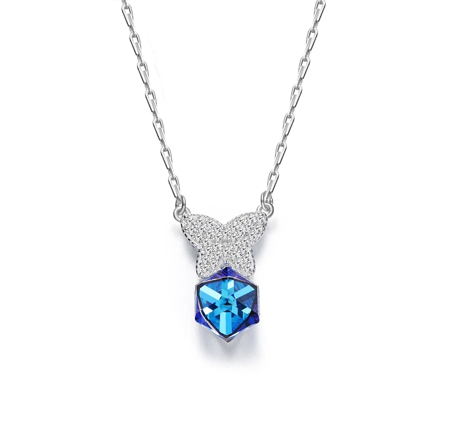 Sterling silver cubic sapphire butterfly necklace