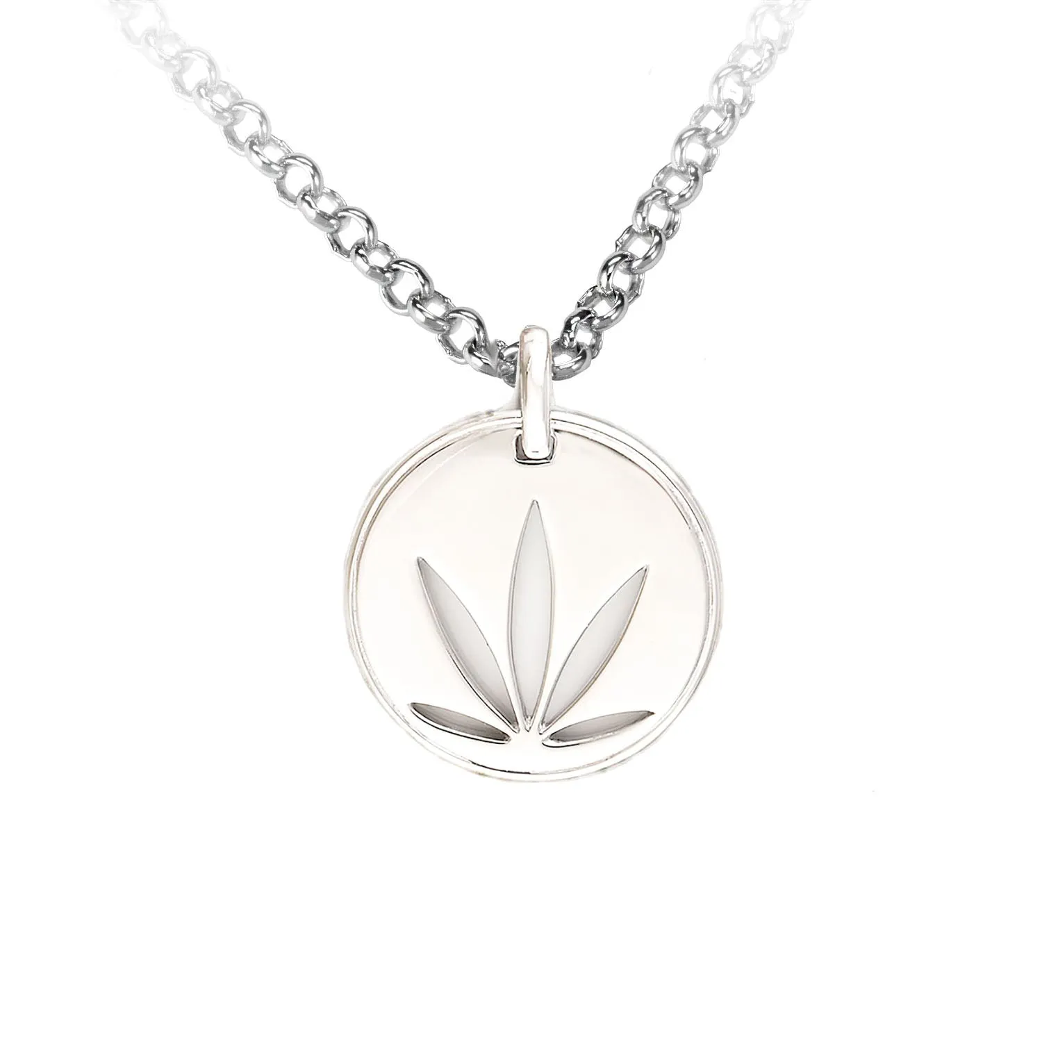 Sterling Silver Modern Leaf Cutout Disc Pendant