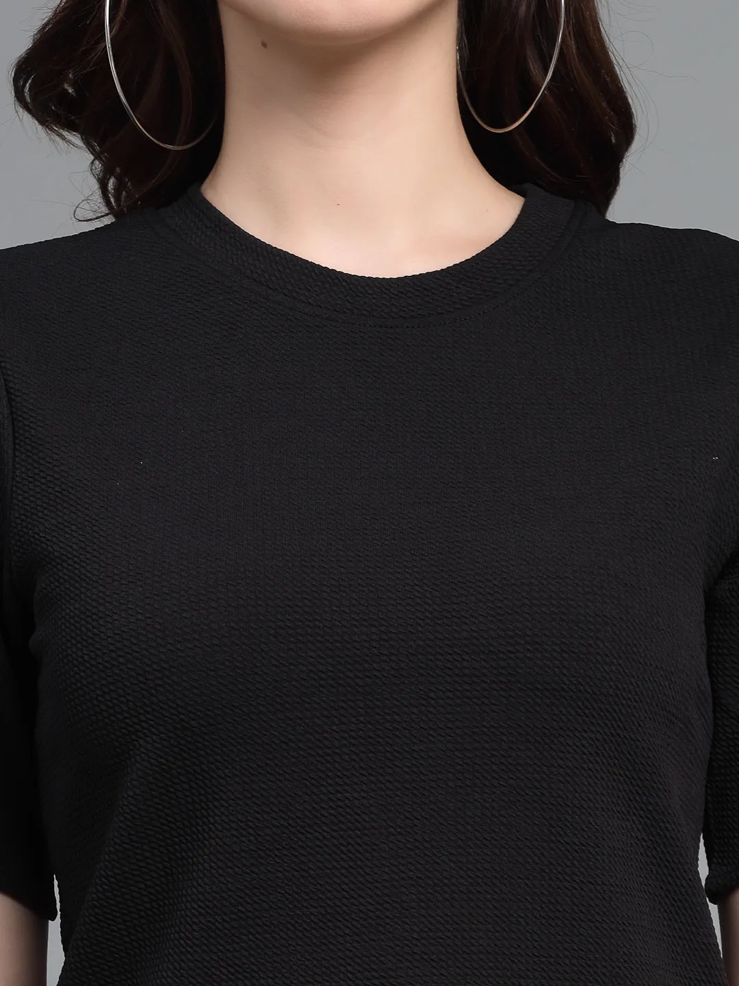 Style Quotient Women Black Poly Knit Smart Casual  Top