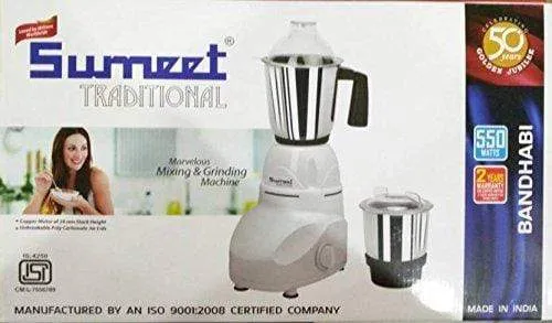 Sumeet Bandhabi Mixer Grinder White, 550Watts, 2 Jars