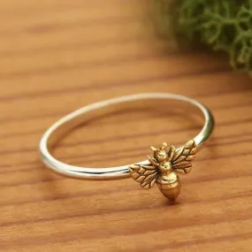 Tiny Bronze Bee Sterling Silver Ring