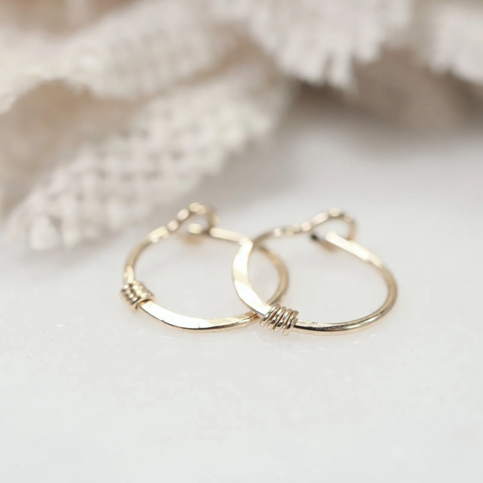 Tiny Hoop Earring Hammered & Wrapped - Choose Your Diameter, Gauge, Metal, Hoops For Men & Women