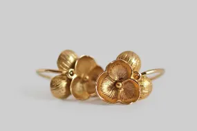 Victorian Era Miniature Pansy Dormeuse Earrings in 18k Gold