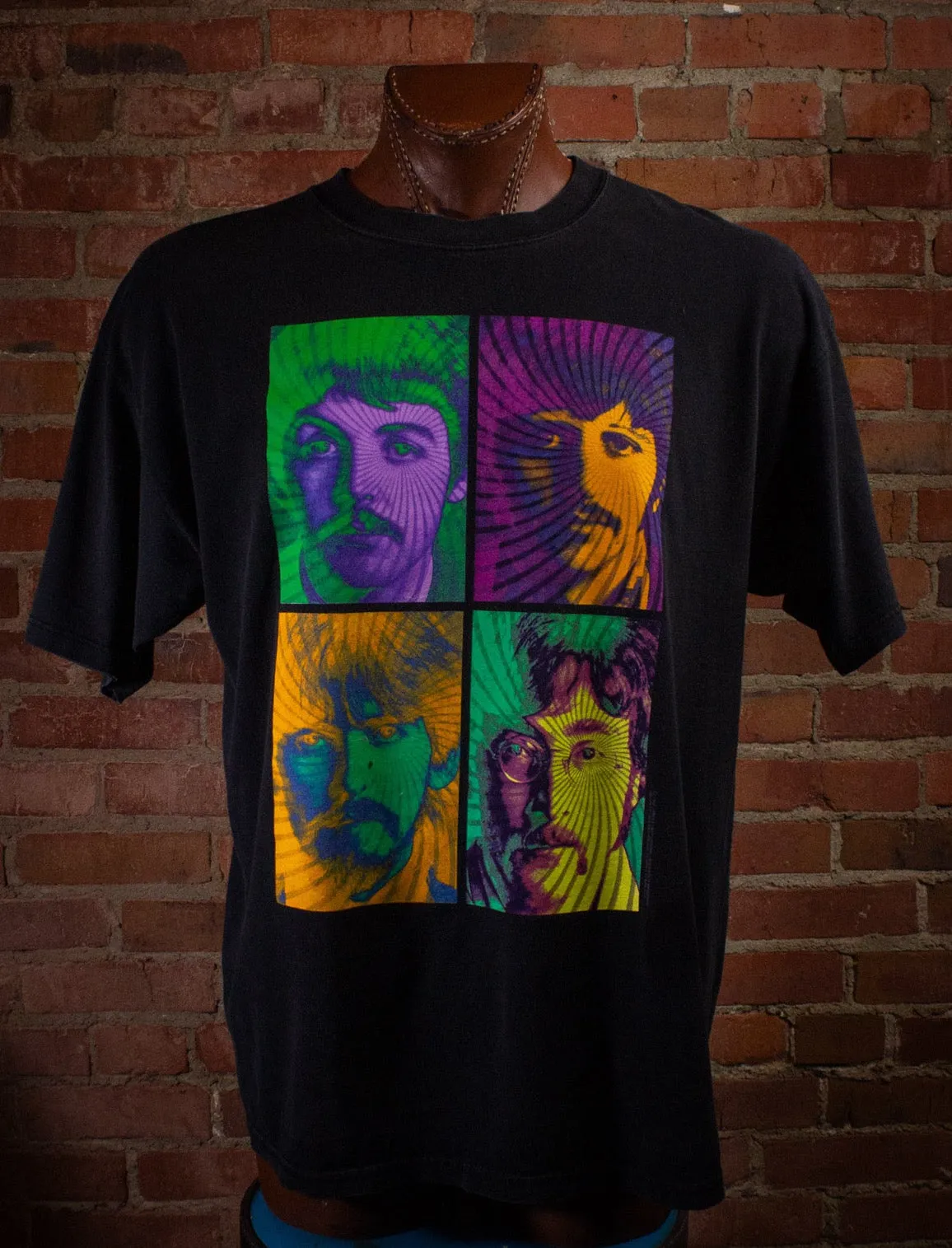 Vintage Beatles Neon Psychedelic Graphic T Shirt 1998 Black XL