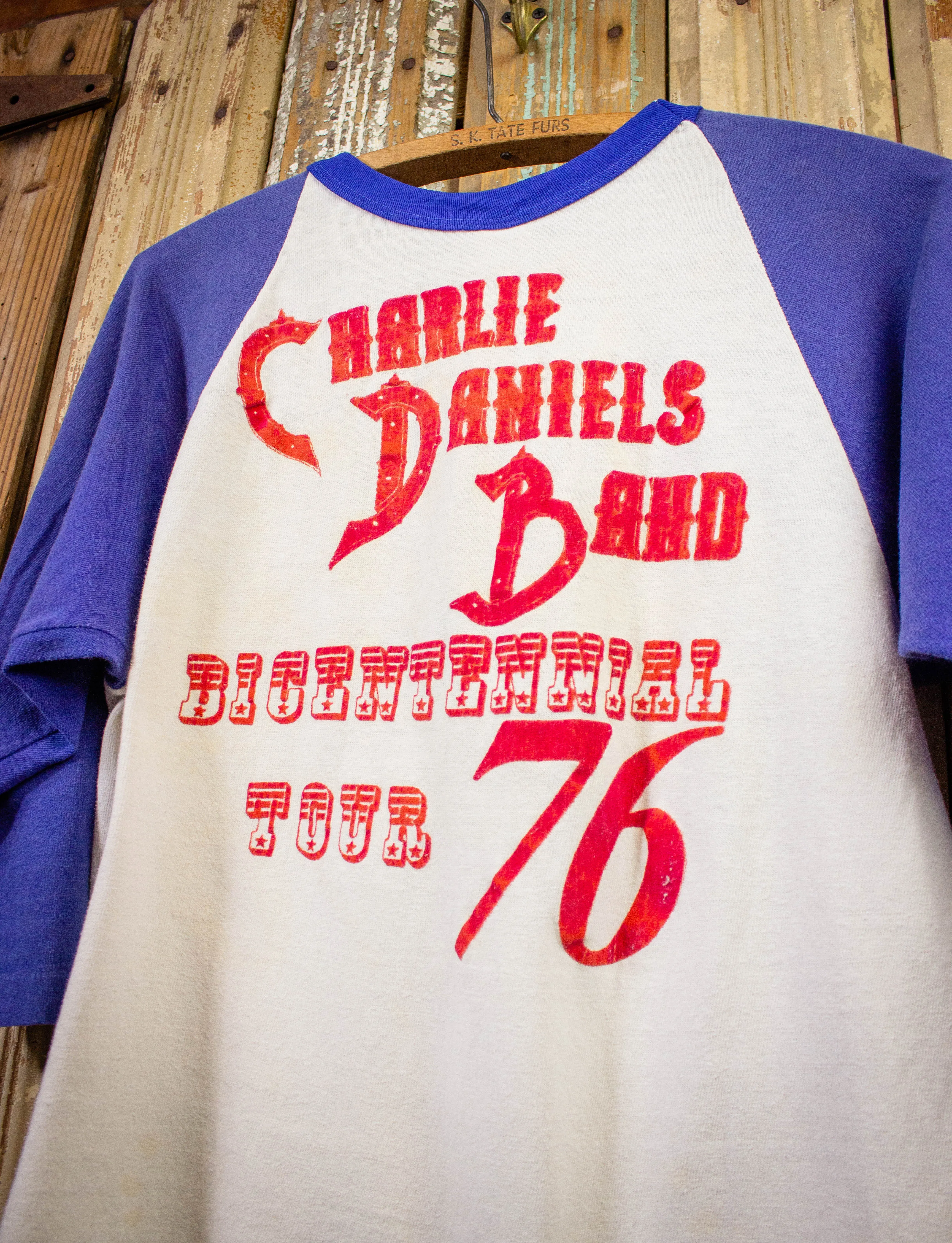 Vintage Charlie Daniels Band Bicentennial Tour Raglan Concert T Shirt 1976 White/Blue Medium